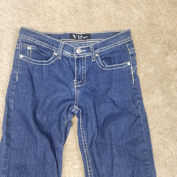 V17 Women's Size 3 4 Blue Skinny Dark Wash Cotton Blend Stretch Denim Jeans A697 - Picture 2 of 10